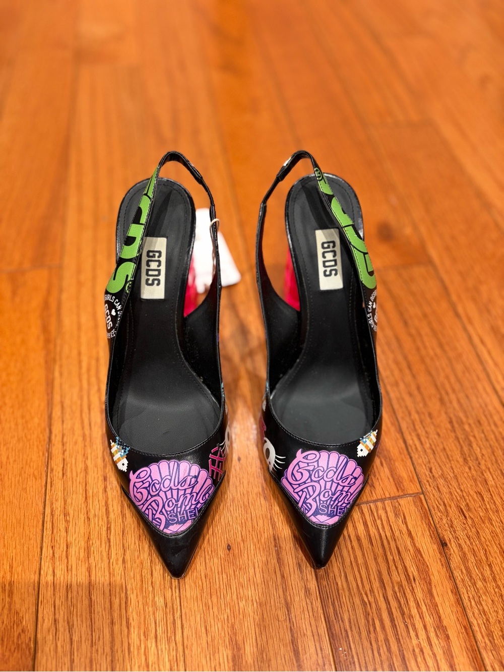 FLASH SALE PRICE FIRM GCDS Slingback Graphic - Hot Pink Block Heel Size 39 - Picture 3 of 8